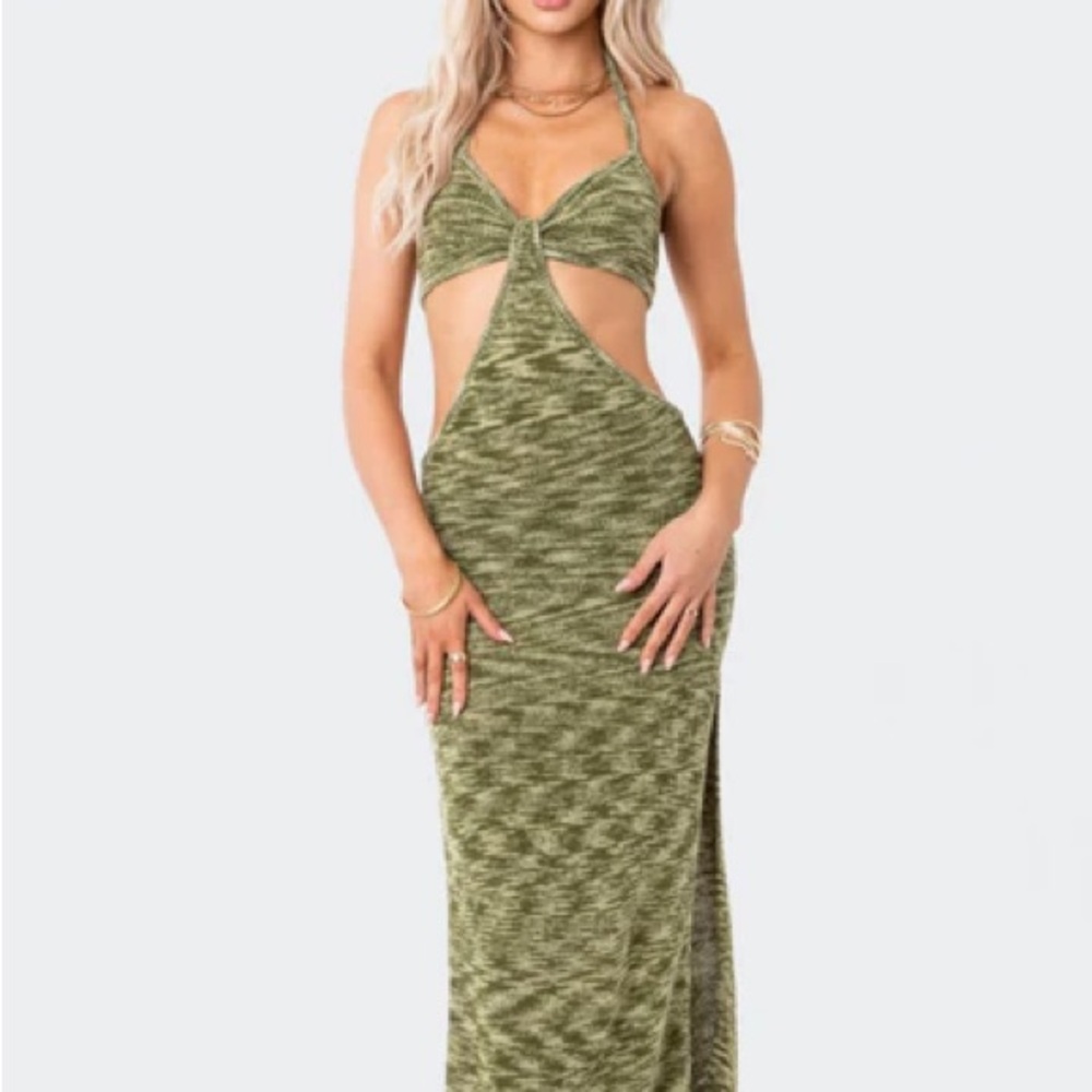 Green front cut out dress
